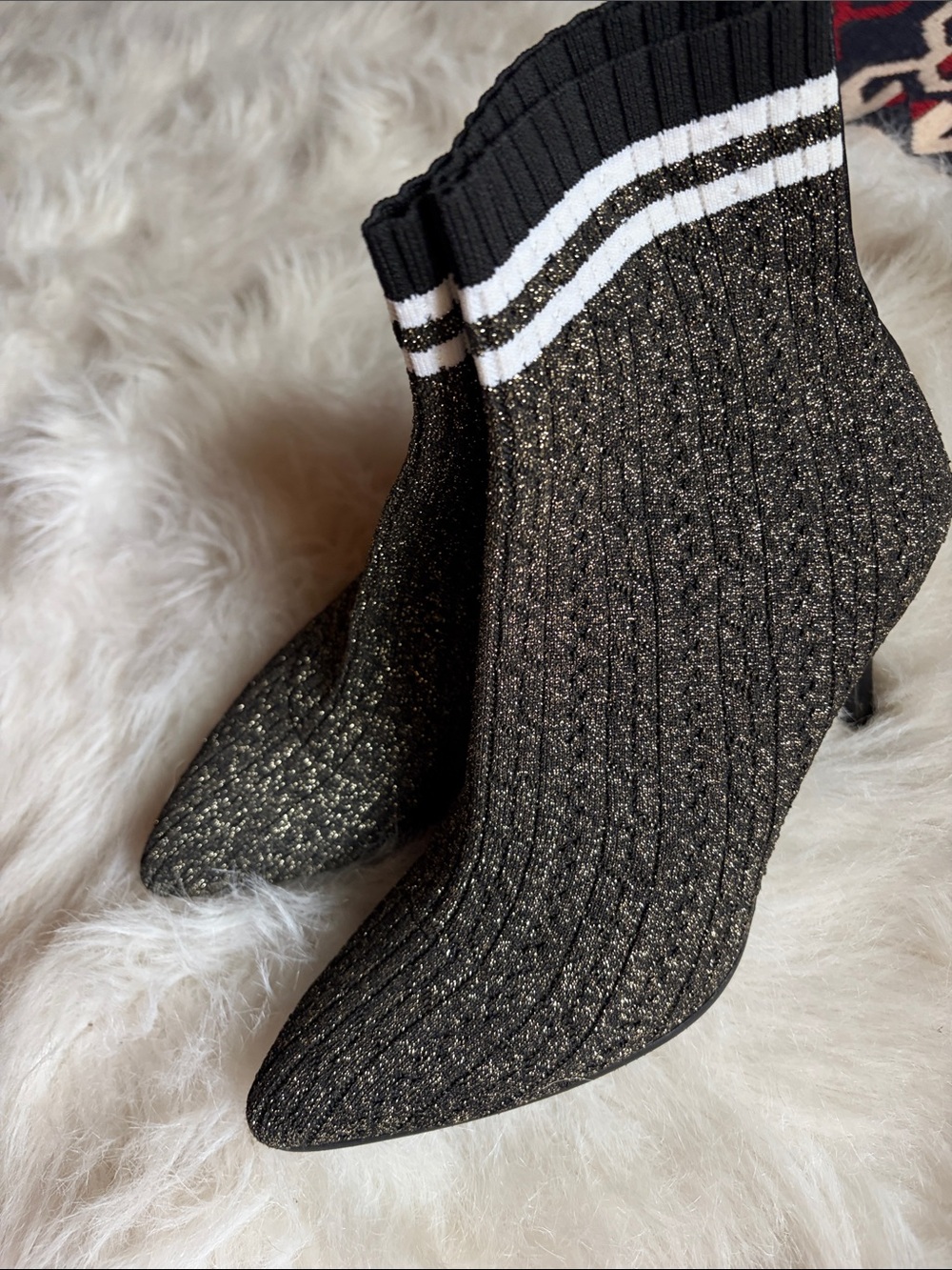 Stuart Weitzman Waverly black & gold sock boot
